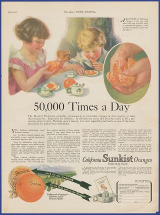 Vintage 1927 Sunkist Orange California Fruit Growers Kitchen Art 20 
