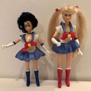 Vintage 1995 Sailor Moon And Mercury 6” Dolls Bandai Toei Irwin