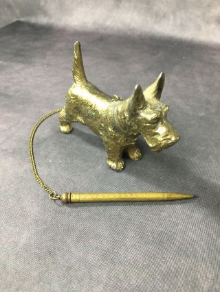 Vintage Brass Metal Mechanical Pencil & Scottie Dog Figurine - Japan -
