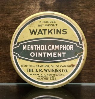 Vintage Watkins Menthol Camphor Ointment Tin,  Empty,  Display,  Stage Prop