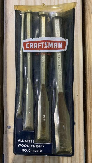 Vintage Craftsman Tools 9 - 3680 All Steel Wood Chisel Set Made In Usa