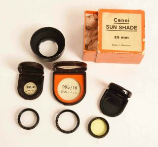 Vintage Carl Zeiss Jena Filters And Lens Shade With Cases Ex