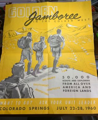 Vtg 1960 Golden National Jamboree Boy Scout Souvenir Poster Bsa Colorado Springs