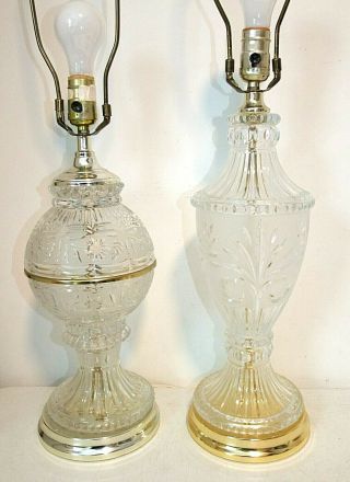Pair Vintage Cut Glass Crystal Table Lamps,  Complimentary Not Matching