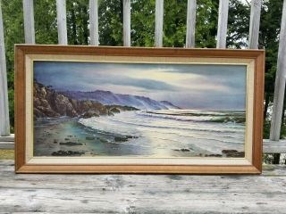 Huge Vtg Framed Ocean/seascape Litho/print 44x22 Cottage/beach/nautical/coastal