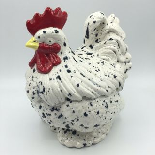 Vtg Atlantic Mold Handpainted Ceramic Chicken Hen Rooster Cookie Jar Speckled