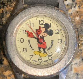Rare Vintage Disney Mickey Mouse Wind Up Watch Wristwatch Bradley Swiss Wdp Nr