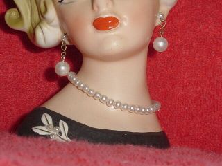 Vintage Napcoware Lady Head Vase - Pearl Necklace & Earings C7472 Japan 2