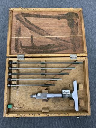 Vintage Mitutoyo.  001 " Depth Micrometer Gauge Set Made In Japan