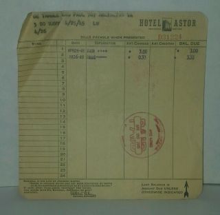 Wwii Era Hotel Astor Times Square Hotel Bill 1945 Navy Enlisted