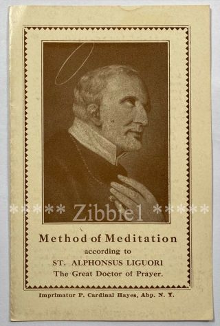 Method Of Meditation St Alphonsus Liguori,  Vintage Bi - Fold Devotional Leaflet.