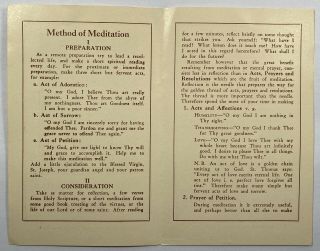 Method of Meditation St Alphonsus Liguori,  Vintage Bi - fold Devotional Leaflet. 2