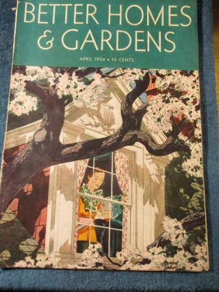 Vintage Better Homes & Gardens Apr 1934,  Henry Luhrs Cover Art,  3 Car Ads