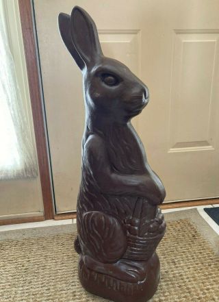Blow Mold Vtg Easter Brown Chocolate 31 " Bunny Rabbit W Basket Of Eggs