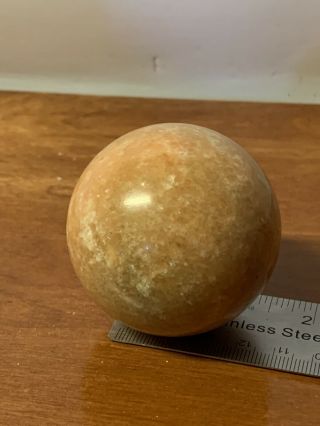 Vtg SOLID Polished Marble Granite Stone 2” Round Sphere Orb Ball Cream Tan Beige 2