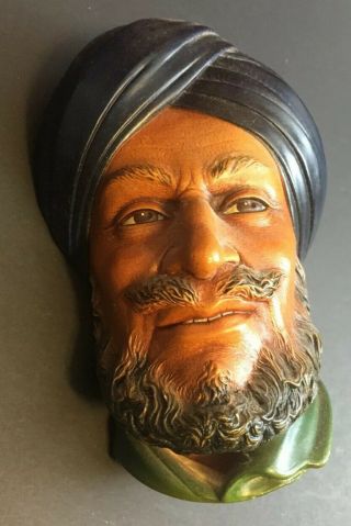 Vintage " Bosson " Chalkware Head Hand Painted England " Sikh ",  1966