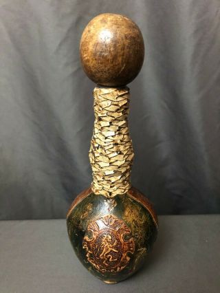 Vintage Italian Leather Wrapped Wine Bottle With Stopper
