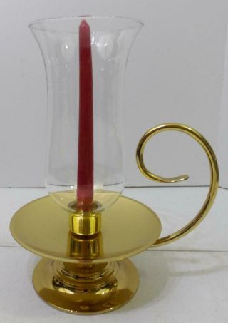 Vintage Baldwin Brass Chamber Stick Candle Hurricane Lantern With Glass Chimney