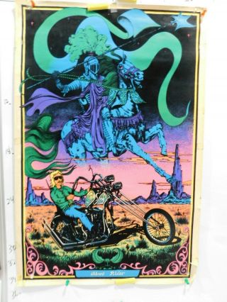 1971 23 X 35 Vintage Black Light Poster Ghost Rider Psychedelic C70