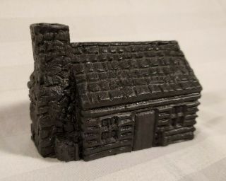 Vintage Crafted From Coal Figure Figurine Log Cabin With Chimney