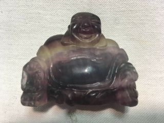 Vintage Purple Amethyst Carved Stone Smiling Buddha Figure Quartz Streak 2 " W