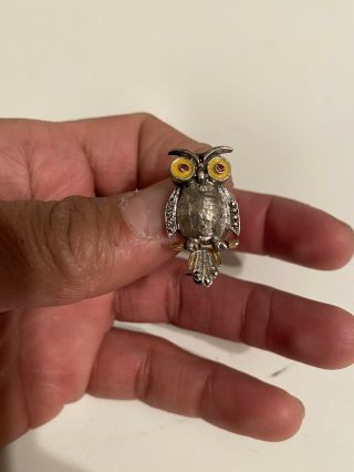 Vintage Alice Caviness Germany Sterling Silver With Marcasite Signed Owl Brooch