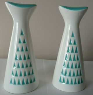 Vintage Horishin Ware Salt And Pepper Shakers Turquoise And White Japan