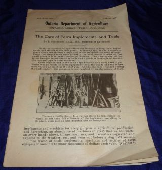 Br1424 Vtg 1930 Ontario Agricultural College Farm Implements & Tools Care 15 Pg
