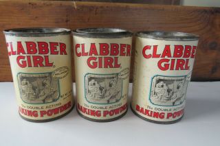 3 Vintage Paper Label Clabber Girl 10 Oz Baking Powder Tin