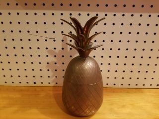 Vintage Brass Pineapple 9 1/2” Decorative Storage Canister Container/candle Hold