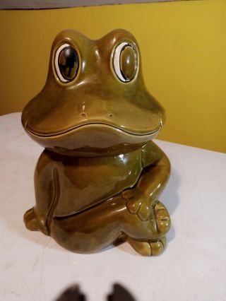 Vintage Neil The Frog Green Ceramic Cookie Jar 906 Usa Sears & Roebuck 1970 