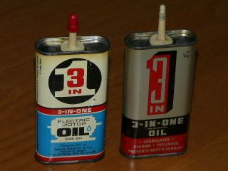 2 Vintage 3 In 1 Oil Tin - Electric Motor Oil & Lubricates,  Cleans Polishes.