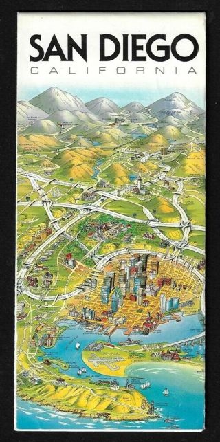 Vintage 1992 Illustrated Street Map Of San Diego,  California Ca - Unique Media