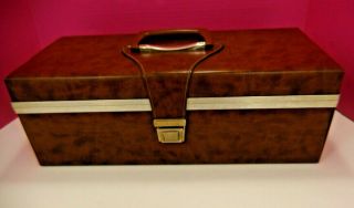 Vintage 8 - Track Carrying Case Brown Leather Holds 24 Tapes Service Mfg.  Co.  Usa