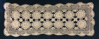 15 " X 38 " Beige Handmade Vintage Crocheted Rectangular Doily Table Runner