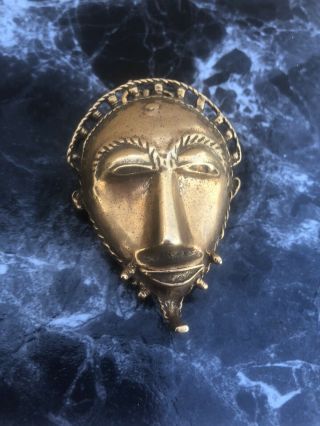 MMA Vintage Bronze Metal African Tribal Face Mask Sculpture Brooch Pin Pendent 2