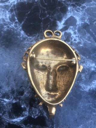 MMA Vintage Bronze Metal African Tribal Face Mask Sculpture Brooch Pin Pendent 3