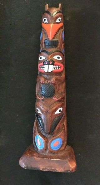 Authentic Alaska Craft Hand Carved Wood Totem Pole Ketchikan Alaska 7 1/2 "