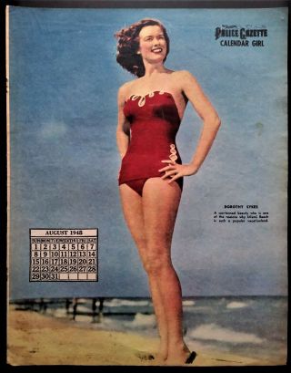 1948 Vintage Calendar Girls Pin Up Miss August Dorothy Sykes Poster