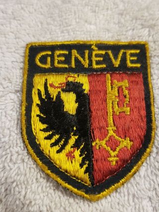 Vintage Geneve Geneva Switzerland Patch Red Yellow Black Bird Key