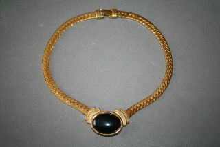 Vintage Napier Signed Gold Tone & Black Stone Necklace (e - 4,  139)