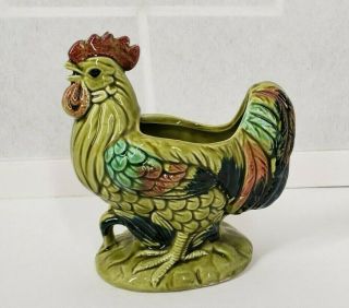 Mid Century Vintage Rooster Planter Enesco Imports Japan Green Maroon