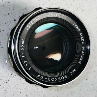Vintage Vtg Minolta Mc Rokkor - Pf 55mm F/1.  7 Prime Lens Ex Glass Made In Japan