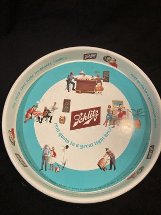 Vintage Beer Tray 1962 “schlitz Real Gusto In A Great Light Beer " 12” Teal Green