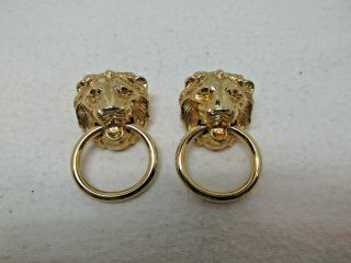 Stunning Vtg Gold Toned Lion Door Knocker Style Pierced Earrings.  75 X 1.  25 23i