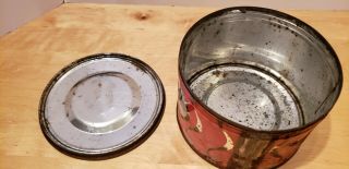 Vintage S & W COFFEE TIN CAN 1 Pound empty,  With Lid Rusty Scratches Patina 3