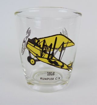 Vintage Low Ball Glass With Airplanes 1916 Rumpler 1917 Junkers Biplanes
