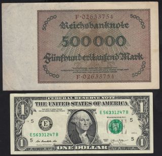 1923 500000 Mark Germany Vintage Paper Money Banknote Currency Bill Antique VF 2