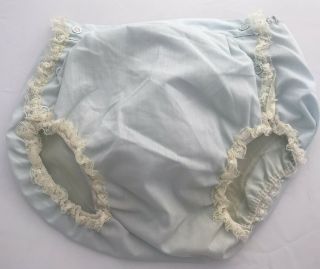 Vintage Alexis Lace Ruffles Blue White Frilly Baby Diaper Cover Plastic Bloomers