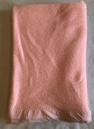 Vintage Baby Gordon All Season Thermal Blanket Pink Waffle Weave Nylon Binding